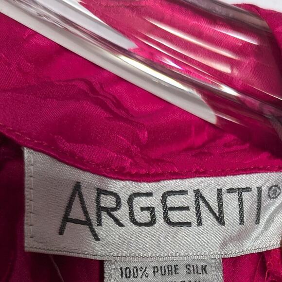 Argenti Vintage 80's Pink Silk Dress Long Sleeve Swirl Pattern Waist Detail - Picture 5 of 10